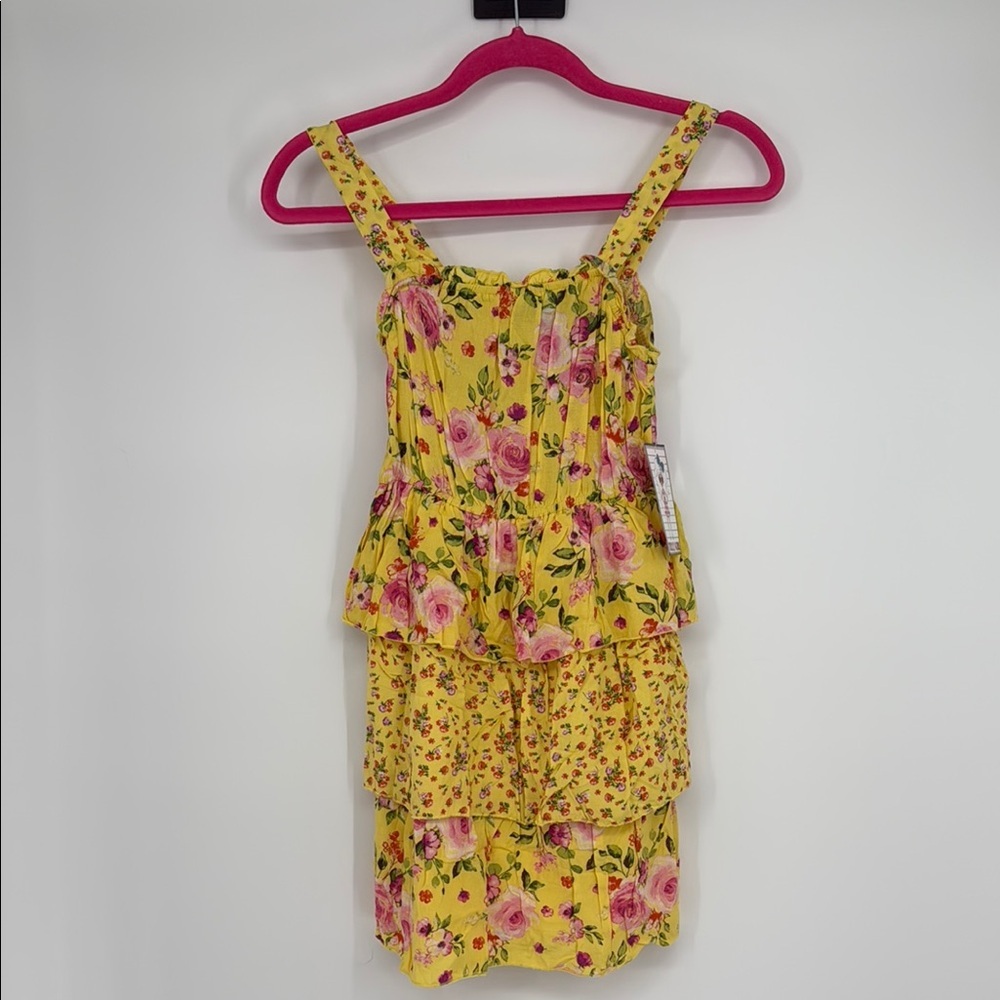 Trixxi Girl Yellow Floral Tiered Ruffle Dress Sz 12 NWT Spring Summer Sundress